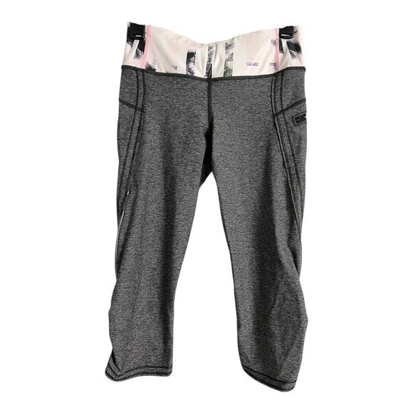 Lululemon Crop Leggings Women's Size 6 Gray Athletic Pants Printed Waistband - Picture 1 of 5